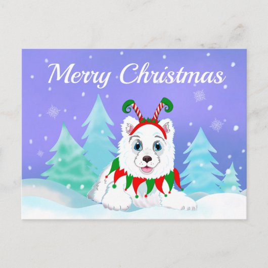 Frohe Weihnachten Samoyed mit Elf-Headband (Vorderseite)