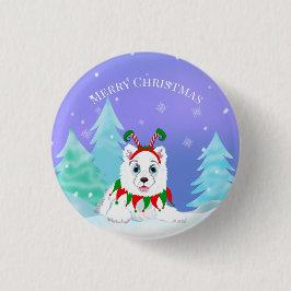 Frohe Weihnachten Samoyed mit Elf-Headband Button