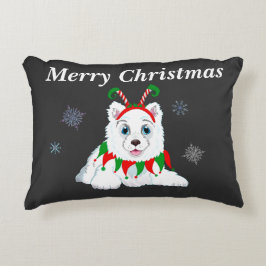 Frohe Weihnachten Samoyed mit Elf-Headband Dekokissen