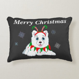Frohe Weihnachten Samoyed mit Elf-Headband Dekokissen