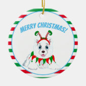 Frohe Weihnachten Samoyed mit Elf Headband Keramik Ornament (Vorne)