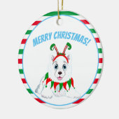Frohe Weihnachten Samoyed mit Elf Headband Keramik Ornament (Links)
