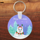 Frohe Weihnachten Samoyed mit Elf-Headband Schlüsselanhänger (Vorderseite)