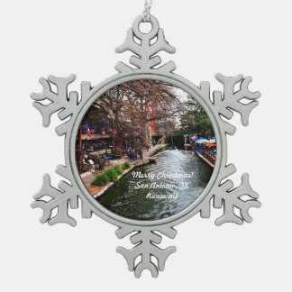 Frohe Weihnachten! San Antonio TX Riverwalk Schneeflocken Zinn-Ornament