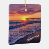 Frohe Weihnachten San Diego Beach Pier Sunset Keramikornament (Rechts)