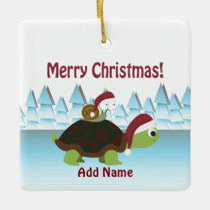 Frohe Weihnachten! San Turtle und Santa Snail Keramikornament