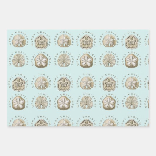 Frohe Weihnachten Sand Dollar Türkis Muster Geschenkpapier Set (Vorderseite 2)