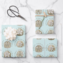 Frohe Weihnachten Sand Dollar Türkis Muster Geschenkpapier Set
