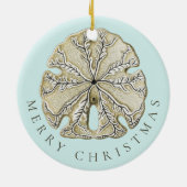 Frohe Weihnachten Sand Dollar Türkis Muster Keramik Ornament (Hinten)