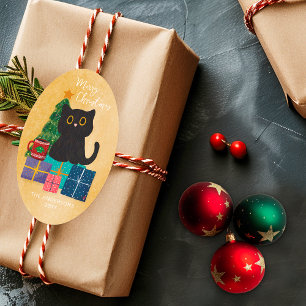 Frohe Weihnachten Sand Süße schwarze Katze Weihnac Ovaler Aufkleber