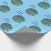 Frohe Weihnachten Sanddollar Muster Abstrakt Blue Geschenkpapier (Ecke)