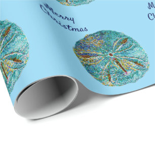 Frohe Weihnachten Sanddollar Muster Abstrakt Blue Geschenkpapier