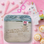 Frohe Weihnachten Sandman on Beach Pappteller (Party)