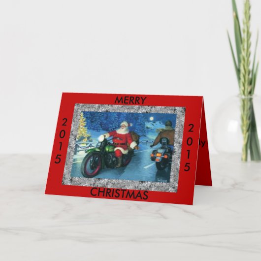 Frohe Weihnachten Sankt 2015 auf einem Motorrad (Vorderseite)