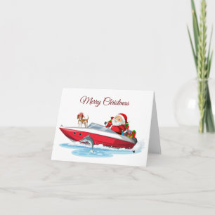 Frohe Weihnachten Santa auf dem Boot mit Hund  Karte