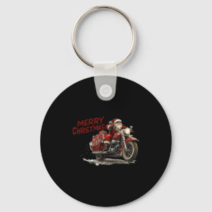 Frohe Weihnachten Santa auf einem Vintage-Motorrad Schlüsselanhänger