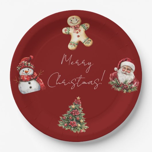 Frohe Weihnachten Santa Baum Weihnachten  Pappteller (Vorderseite)