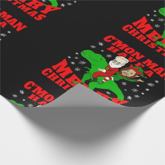 Frohe Weihnachten Santa biden kamala harris dinosa Geschenkpapier (Ecke)