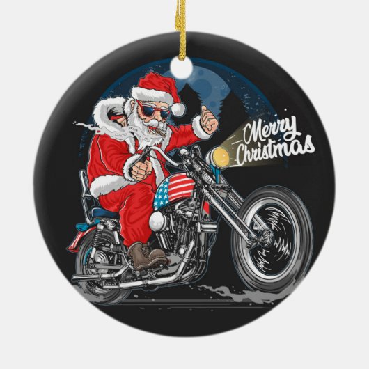 Frohe Weihnachten Santa Biker Keramik Ornament (Hinten)