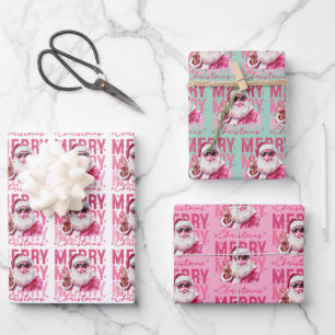 Frohe Weihnachten Santa bläst Bubble Gum Geschenkp Geschenkpapier Set