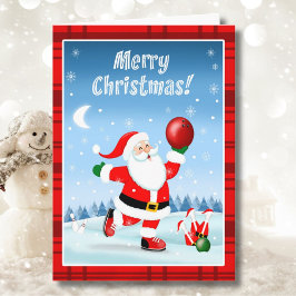 Frohe Weihnachten Santa Bowling Freut Sich Karte