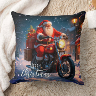 Frohe Weihnachten Santa Claus auf Motorrad  Kissen