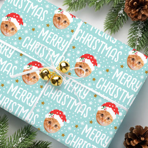 Frohe Weihnachten Santa Eins Foto Süßes Gesicht Bl Geschenkpapier