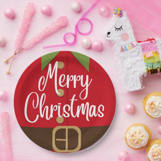 Frohe Weihnachten Santa Elf Anzug Pappteller (Party)