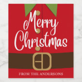 Frohe Weihnachten Santa Elf Anzug Personalisiert Weinetikett (Einzelnes Label)
