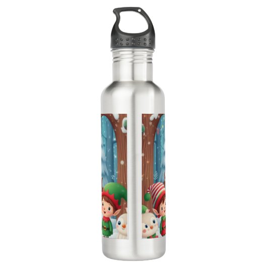 Frohe Weihnachten/Santa/Elfen Schnee Edelstahlflasche (Rückseite)