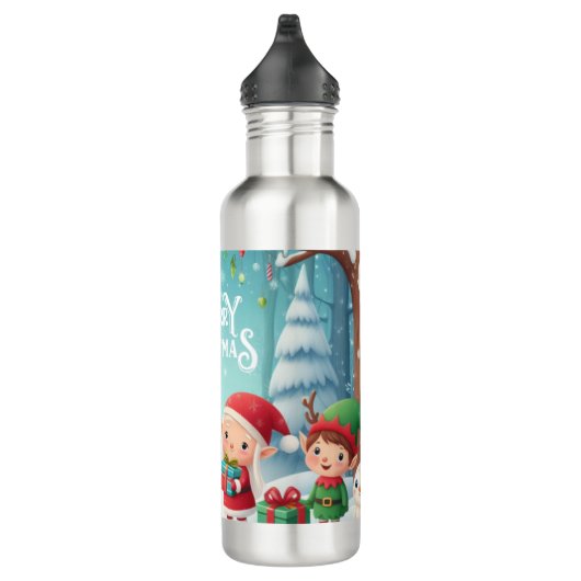 Frohe Weihnachten/Santa/Elfen Schnee Edelstahlflasche (Rechts)