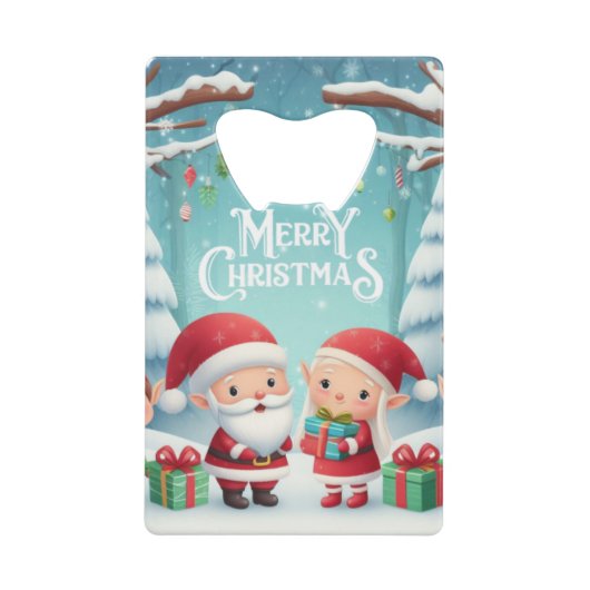 Frohe Weihnachten/Santa/Elfen Schnee Geldbeutel Flaschenöffner (Vorderseite)