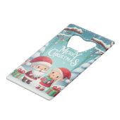 Frohe Weihnachten/Santa/Elfen Schnee Geldbeutel Flaschenöffner (Vorderseite Schrägansicht)