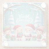 Frohe Weihnachten/Santa/Elfen Schnee Glasuntersetzer (Rückseite)