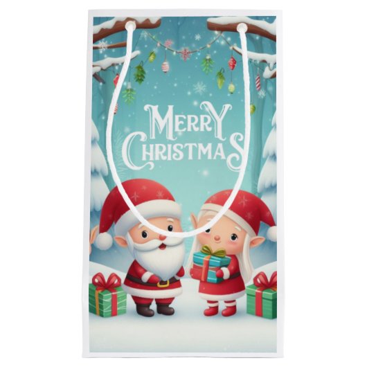 Frohe Weihnachten/Santa/Elfen Schnee Kleine Geschenktüte (Vorderseite)