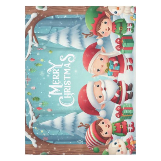 Frohe Weihnachten/Santa/Elfen Schnee Tischdecke (Vorderseite)