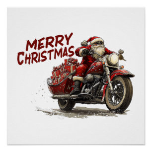 Frohe Weihnachten Santa fährt auf einem Oldtimer-M Poster