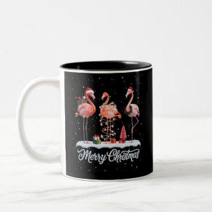 Frohe Weihnachten Santa Flamingo Licht Schnee Weih Zweifarbige Tasse