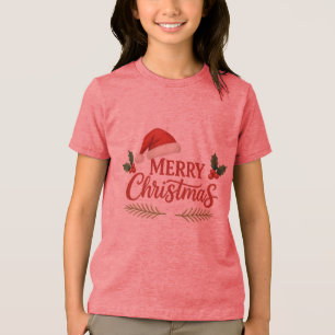 Frohe Weihnachten Santa Hut & Blätter Jugend T-Shi Tri-Blend Shirt