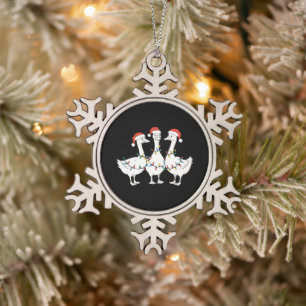 Frohe Weihnachten Santa Hut Enten Feiertag Xmas En Schneeflocken Zinn-Ornament