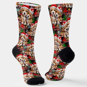 Frohe Weihnachten Santa Hut Hund Welpe Design - Sc Socken