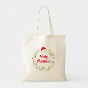 Frohe Weihnachten Santa-Hut-Kranz Tragetasche