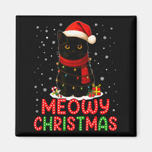 Frohe Weihnachten Santa Hut Lustige schwarze Katze Magnet