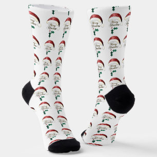 Frohe Weihnachten Santa Hut Rot Gold Grün Funkeln Socken