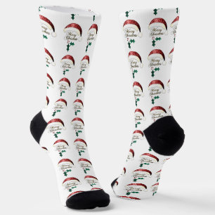 Frohe Weihnachten Santa Hut Rot Gold Grün Glitzern Socken