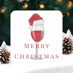 Frohe Weihnachten Santa-Hut-Weinglas Rechteckiger Pappuntersetzer