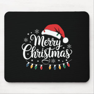 Frohe Weihnachten Santa Hut Xmas Lichter Rot Famil Mousepad