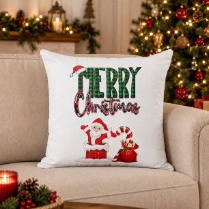 Frohe Weihnachten Santa Kariert Holiday Kissen