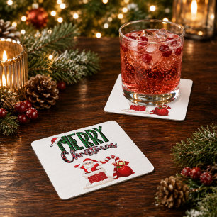 Frohe Weihnachten Santa Karo Quadrat Rechteckiger Pappuntersetzer