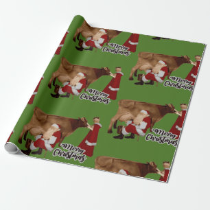 frohe weihnachten santa mrs claus kuh geschenkpapier